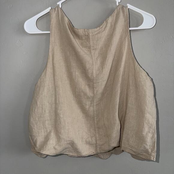 NWT Francesca Bettini Linen Blend Woman’s Blouson Top Sleeveless Sz S Italy Tan - Picture 7 of 8